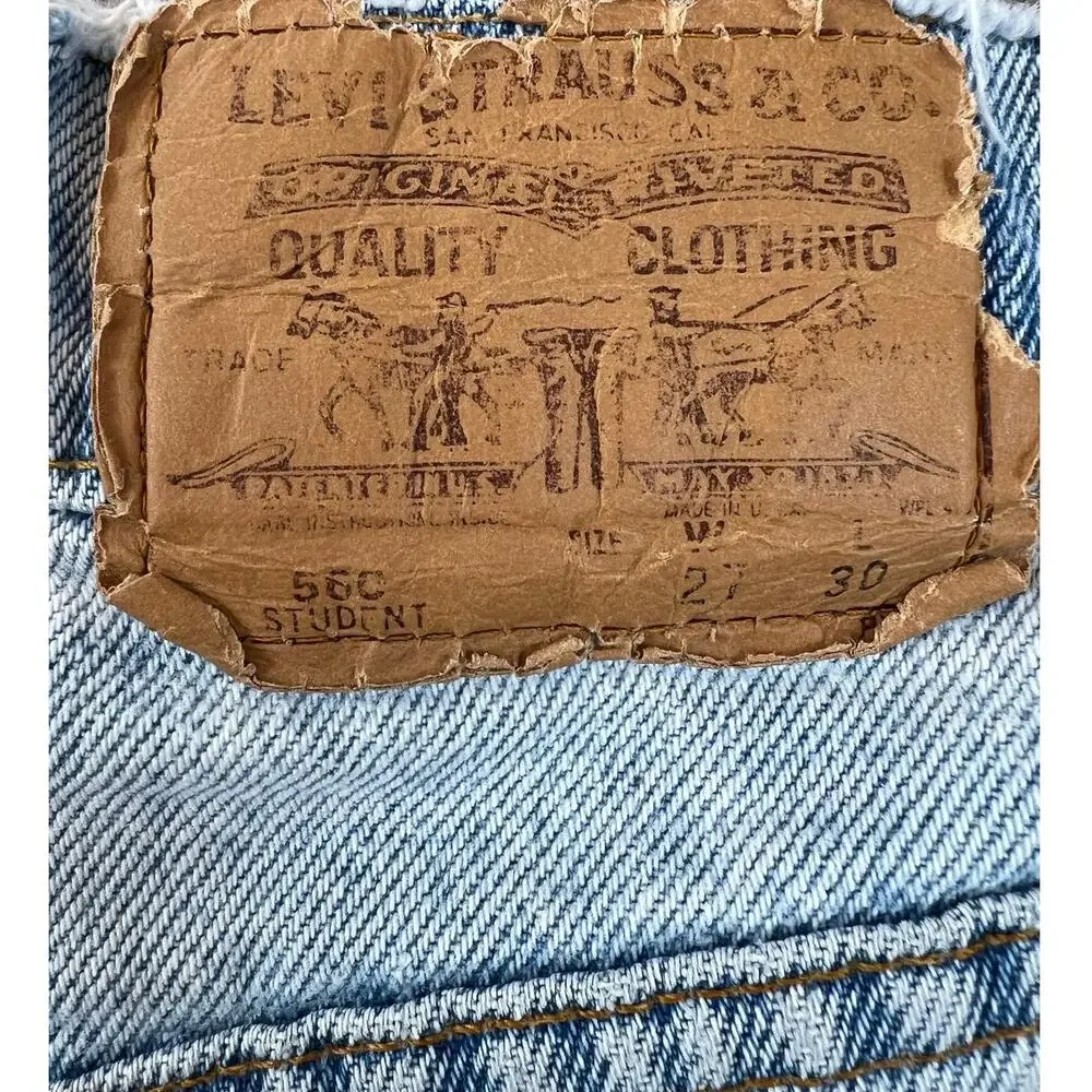 Vintage Levi’s 560 Student Cutoff Denim Shorts Light Wash Distressed USA 25